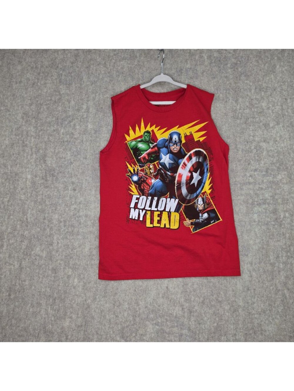 Marvel Youth Sleeveless Tank Top Red Avengers Graphic XL 14/16 "Follow My Lead"